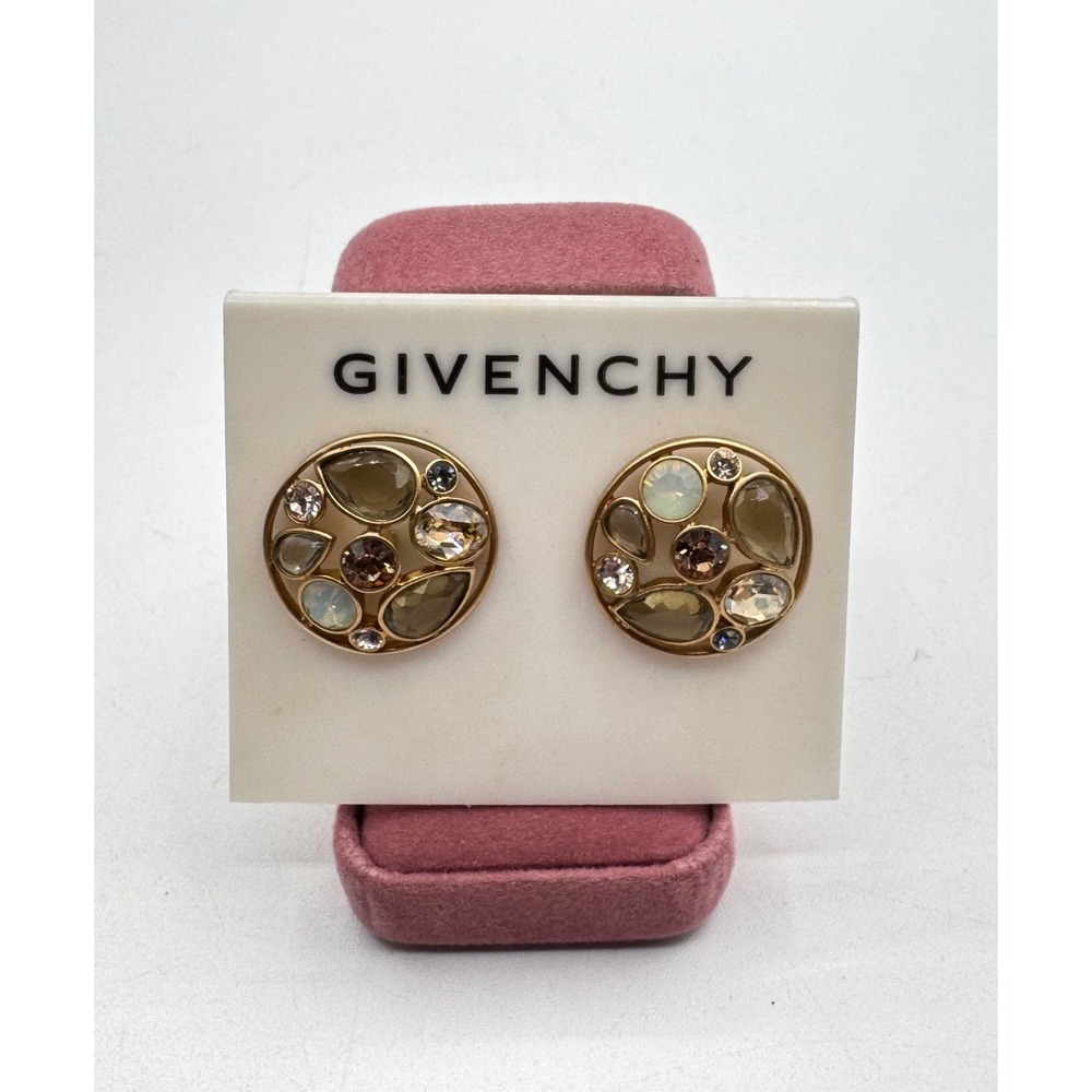 Givenchy Gold Tone Crystal Cluster Earrings Champagne Smoky Topaz Round